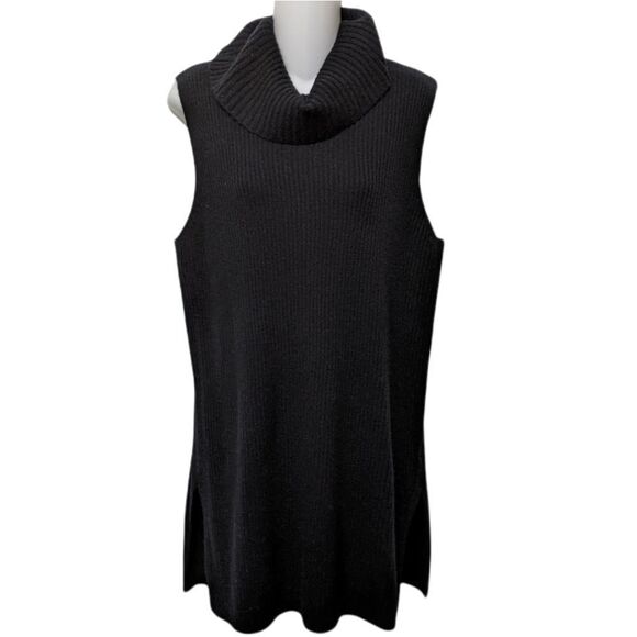 HALOGEN Merino Wool Cashmere Minimalist Ribbed Tunic Turtleneck Sweater M - Picture 2 of 8